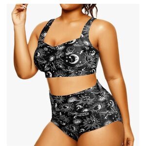 Daci Plus Size High Waisted Bikini 2 Piece Swimsuit Sun & Moon Print Size 14W